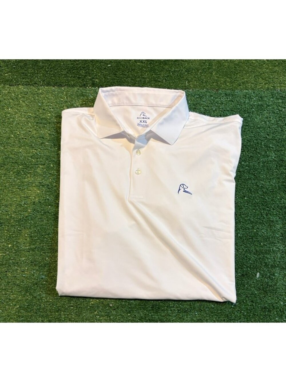 Rhoback polo mens 2XL white blue lighweight breathable moisture wicking golf